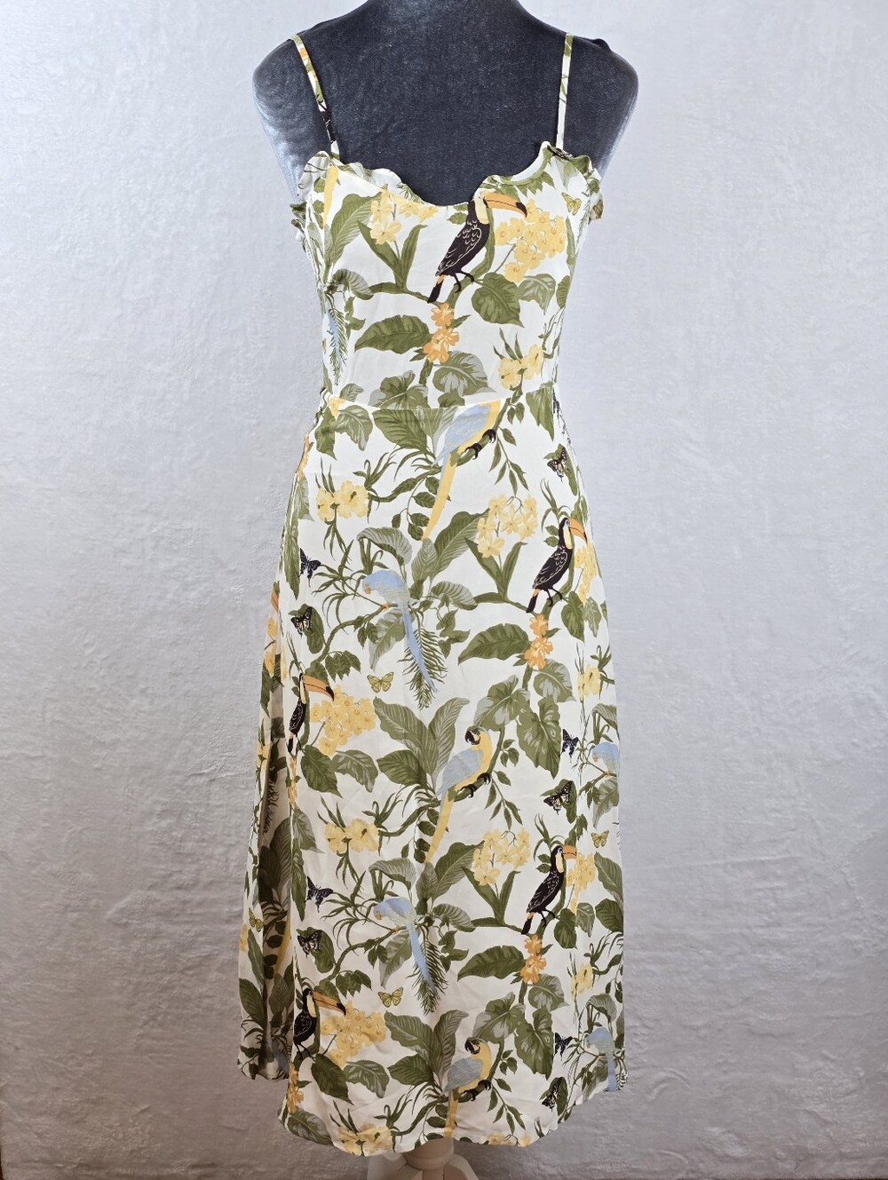 Reformation Cassandra Midi Dress In Tropics Print Sz.0 Slit Adjustable Straps - Picture 2 of 16